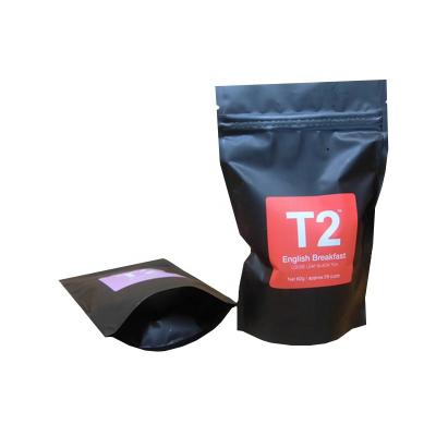 China China Factory Black Moisture Proof Matte Stand Up Pouch T2 Tea Leaf Foil Storage Packaging for sale