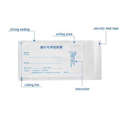 China Disposable Security Bank Reusable Adhesive Seal Tamper Evident Cash Scriptural Money Bag for sale