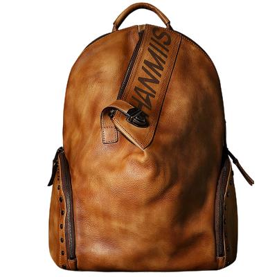 China Men's 100% Pure Genuine Leather Bag Vintage Genuine Leather Backpack Waterproof Bag Travel Rucksack for sale