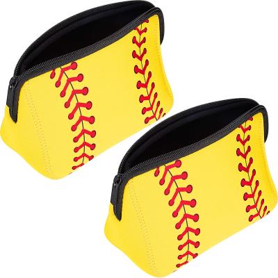 China Wholesale Yellow Cosmetic Pouch Travel Baseball Bag Fashion Makeup Waterproof Neoprene Bag With Zipper for sale