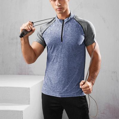 China Summer QUICK DRY Custom Nylon Sporty Men's Raglan Sleeve Pullover Gym Pullover 1/4 Zipper Turtle Neck T-shirt for sale