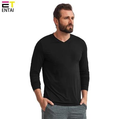 China QUICK DRY custom design mens gym shirts with logo long sleeve v neck plain t shirts for sale