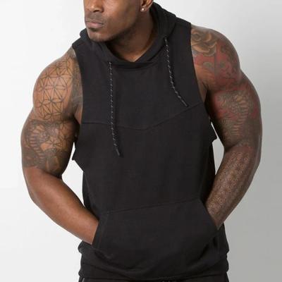 China Anti-Wrinkle Fashion Male Workout Clothes Hooded Casual Gym Tank Vest Sleeveless Hoodies Tops For Men Bodybuilding for sale