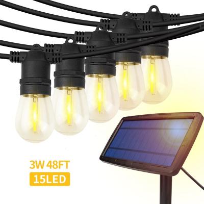 China Led String 48ft Portable Waterproof Light 15 Led Bulbs Hanging Solar String Light Outdoor Camping Warm Lights for sale