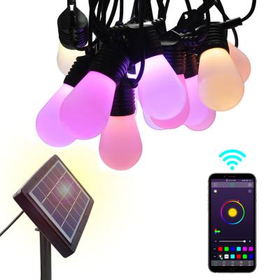 China Newest Garden Plant App BT Control Smart Christmas 48FT Led Solar String Lights RGBW S14 Smart String Lights for sale