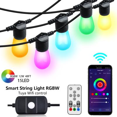 China Remote control led smart lights IP65 RGBW Christmas festoon wifi string light 48FT variable waterproof tuya smart wifi string light 27 modes for sale