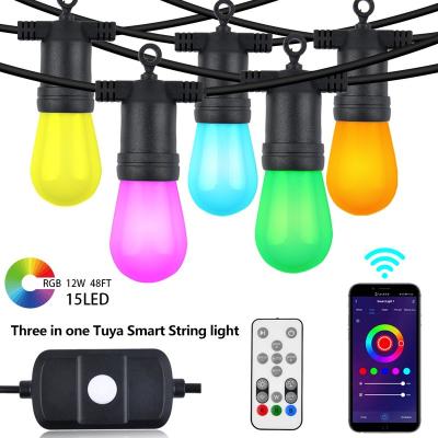 China Garden 48FT RGB color smart outdoor string lights Christmas string light mobile remote control tuya app for sale