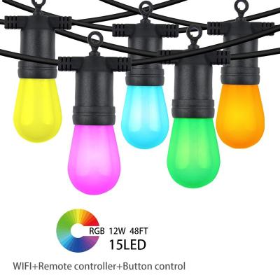 China Tuya new smart led light string design RGB color changing 48FT S14 LED bulbs string light WiFi tuya smart string light for sale