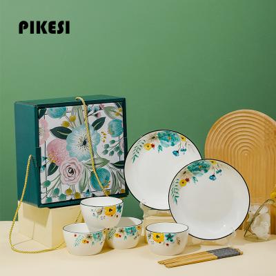 China Available Viable Stock Ceramic Rice Bowl Gift Sets Logo Customization Ceramic Dinnerware Set For Promotional Gift for sale