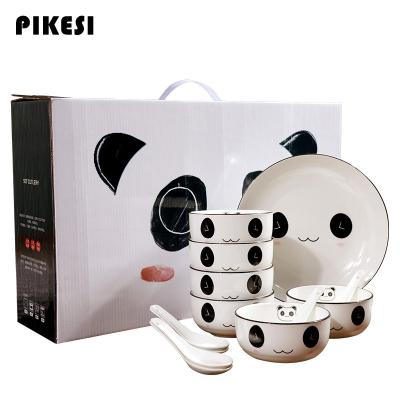 China Viable China Panda Tableware Set Logo Customization Wholesale Price Ceramic Rice Bowls Plate With Chopsticks Gift Box Dinnerware Set for sale