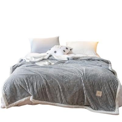 China Anti-Static Cheap High Quality Soft Feeling Flannel Stripe Soft Design Thick Blanket for sale