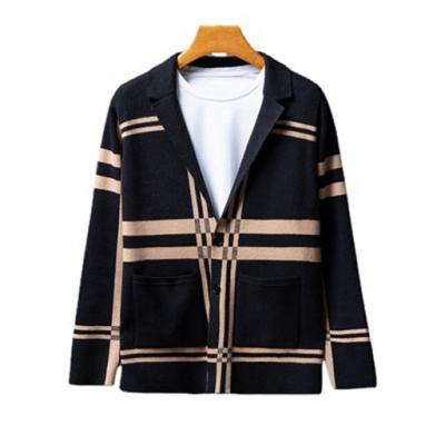 China Custom Made Any Specifications According To Your Ideas OEM Wholesale Cheap Men's Loose Knit Striped Cardigan, Casual Long Sleeve Stripe Plaid Knit Cardigan Sweater Coat For Men for sale