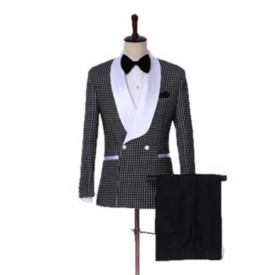 China Anti-Wrinkle Men's Lattice Suit 30% Young Thin Viscose Single Button Groomsman Plaid Shawl Cross Collar Wedding Suits for sale