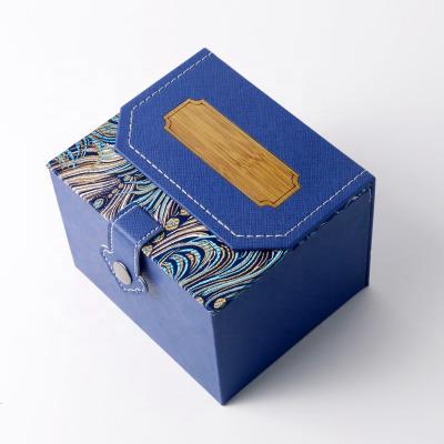 China Custom Design Item Wooden Flip Lid Box, Button Watch Package FSC Embroidery Custom Design Hidden Gift Box for sale