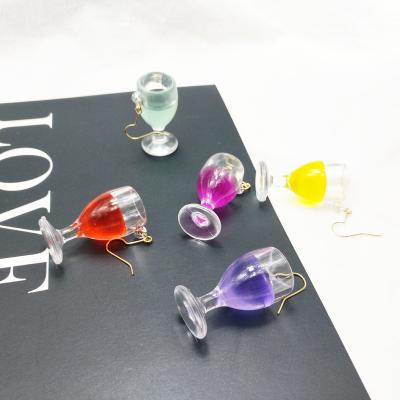 China fake 3D wine drinks nightclub earring glass cocktail fake drinks nightclub earring hotsale party jewelry 3D wine cocktail mini glass miniature for sale