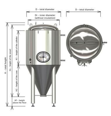 China 1000L 2000L cone fermenter with cooling jacket FVs, BBT for sale