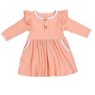 China Anti-wrinkle Hot Sales Babies 12 To 18 Months Long Sleeve Ruffle Casual Line One Clothes Kids Dresses for sale