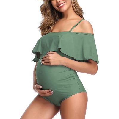 China 2021 OEM Straps Ruffles Breathable Solid Off-Shoulder High Waist Maternity Swimsuits Cover Up For Women for sale