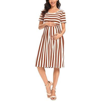 China 2021 OEM Women's Casual Striped Maternity Dress Viable Reused Summer Breathable Korean Cotton Soft Fashion For Office for sale