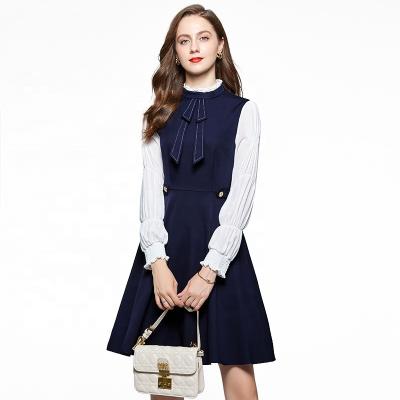 China Long Sleeves Summer One Line Breathable Bowknot Korean Office Lady Casual Elegant Quality Dress For Women for sale