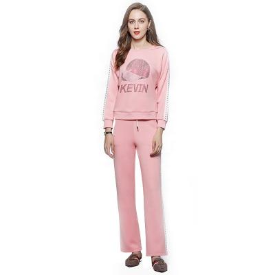 China 2021 Spring Pink Spring Polyester Anti-pilling Tie Dye Crewneck Sweatshirt Custom Women Sweatpants Women Set Casual 2 Pieces for sale