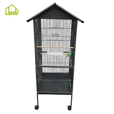 China Breathable 53 Inch Large Wrought Iron Bird Cage With Rolling Stand For Parrots for sale