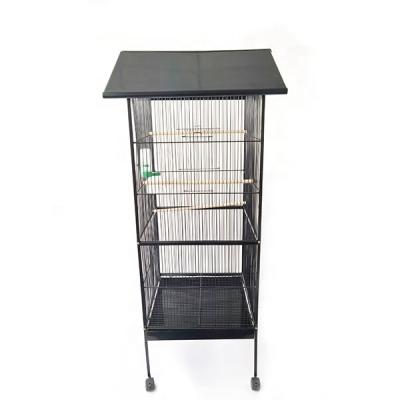 China Breathable Wrought Iron Standing Bird Cage With Rolling Rack Caster Wheels for sale