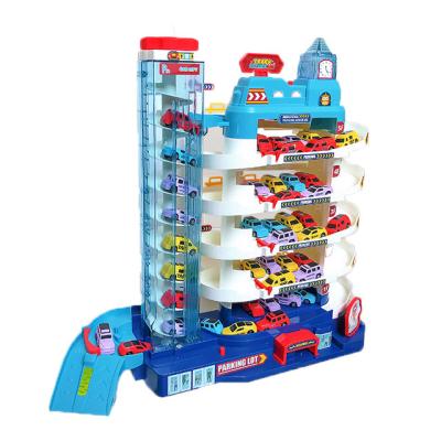 China Toy Car Parking Lot Plastic Slot Rail Car Toys Pull Back Education Track Toy Highway Model With Sound/Light for sale