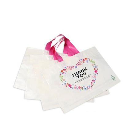 China Disposable Soft Side Gusset Buckle Handle LDPE Material Shopping Bags With Logos for sale