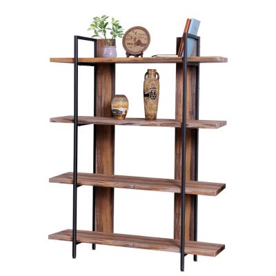 China Modern Modular Expandable Iron Small Wood Industrial Style Bedroom Shelf Display Walnut Wall Shelf Antique Steel Storage for sale