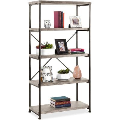 China Best Products 5-Tier Wood Shelf Expandable Rustic Industrial Display Accent Accent Bookcase For Living Room for sale