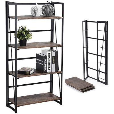 China Vintage 4 Tiers Flower Rack Vintage 4 Tiers Home Office Foldable Industrial Bookcase Wooden Rustic Shelf for sale