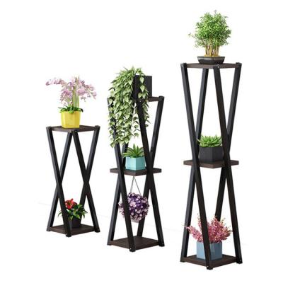 China Portable Metal Garden Flower Pot Shelf Rack White Black for sale