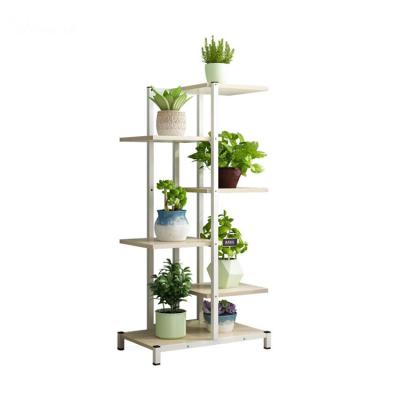 China Modern Design Portable Garden Living Room Furniture Wooden Steel Flower Stand Shelf for sale