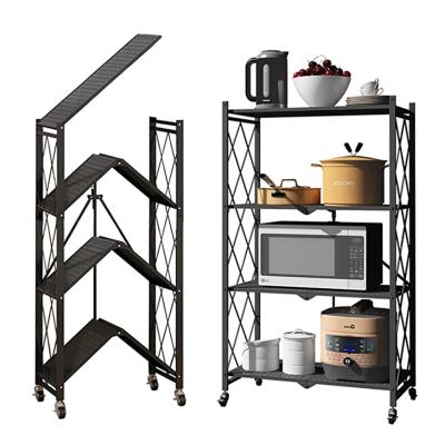 China Sustainable Home 4 Tier Space Saver Epoxy Coated Kitchen Shelf Folding Storage Rack for sale