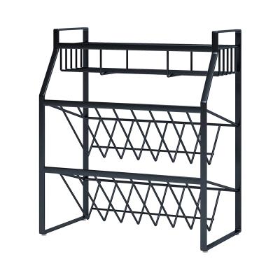 China Metal Wall Rack Kitchen Spice Rack Black Bottle Organizer Rack Viable Home Spice for sale