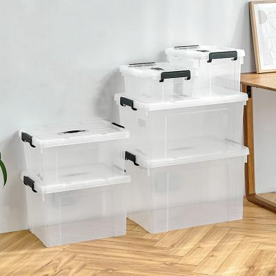 China Viable Customized 35 L 50L 60 Liter Large Clear Transparent White Plastic Storage Box With Lid And Handles for sale