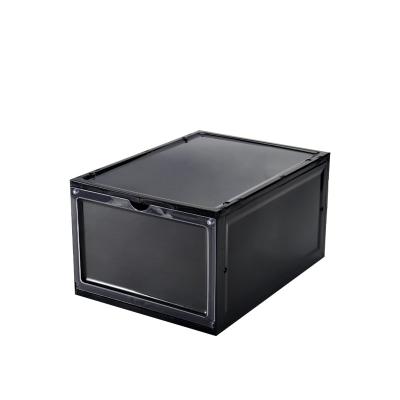 China New Design Household Sustainable Open Front Custom Clear Transparent Magnetic Container Stackable Shoe Box for sale