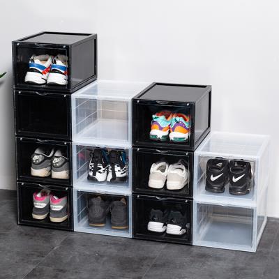 China Sustainable Men Women Shoes Sneaker Storage Display Box Clear Stackable Plastic Home Space Saver Shoe Box for sale