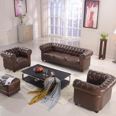 China Luxury vintage antique style vintage style sofa set Brest series sectional couch genuine leather glamorous sofa 3 seater Chesterfield color furniture for sale