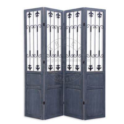 China Retro and Nostalgic Metal Movable Room Divider / Old Furniture 4 Panels for Room Folding Screen Room Divider Wall Divider for sale