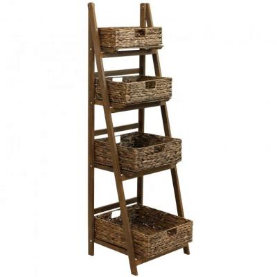 China Viable Wholesale Garden Plant Stand Wooden Flower Shelf With Basket for sale