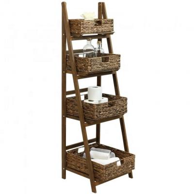 China Viable Wholesale Garden Plant Stand Wooden Flower Shelf With Basket for sale