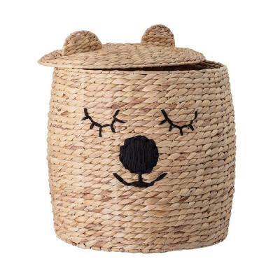 China Viable Woven Back Storage Basket Water Hyacinth Animal Basket For Kids Laundry Cute Bear Woven Storage Bin for sale