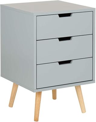 China (Size) Gray Retro Bedside Table Bedroom Wooden 3 Drawer Adjustable Storage Cabinet for sale