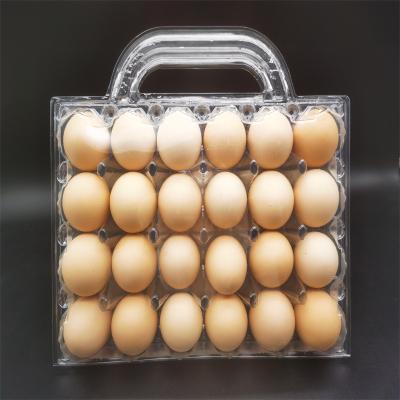 China Factory PET Material Plastic Straight Hair 24 Well Biodegradable Handheld Plastic Egg Tray Environmental Friendly Packing Box for sale