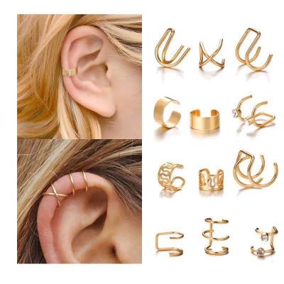 China TRENDY Unpierced Ear Clip Income Earrings Fashion Unpierced Gold Plated Statement Earrings Set for sale