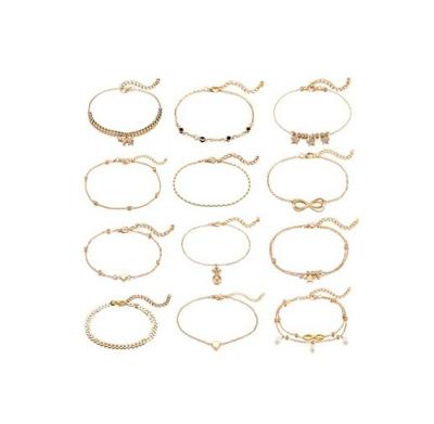 China 2022 New Hot Selling Environmentally Friendly Women's Foot Jewelry Alloy Heart Anklet Cute Anklet Chain Set 16 Pieces Set for sale