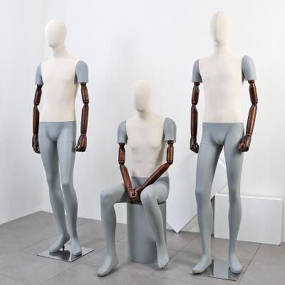 China Other New Design Full Body Fiberglass Dress Form Cloth Covered Male Mannequin With Wooden Arms And Shoulder for sale