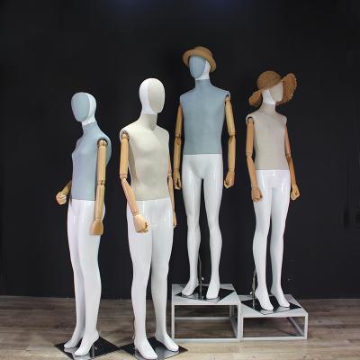 China Other Full Body Dress Form Male Female Mannequin Upper Body Cloth Covered Head With Wooden Arms For Sale for sale